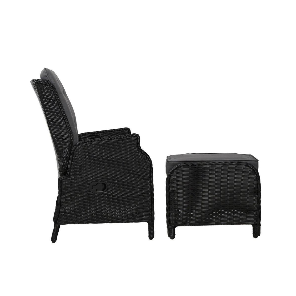 Gardeon Wicker Recliner Chair and Ottoman Set Outdoor Black
