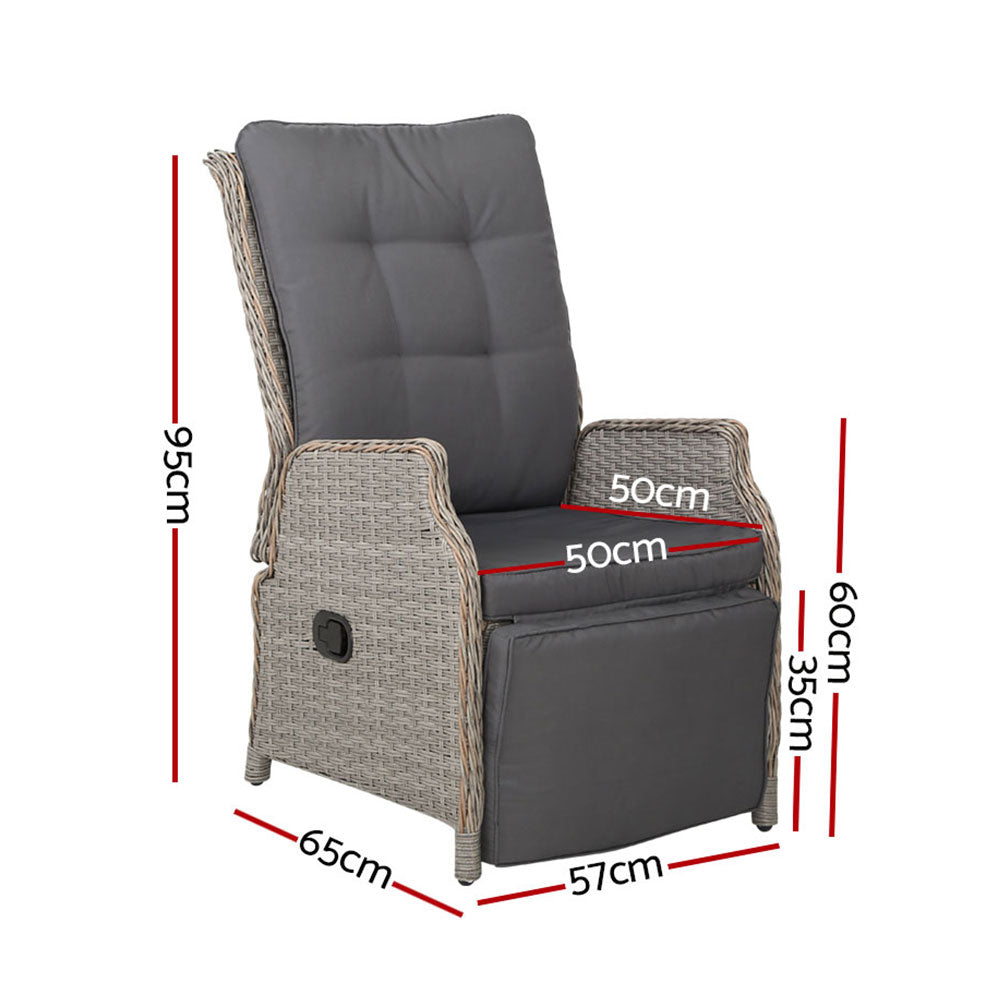 Gardeon 2PC Outdoor Recliner Chairs Wicker Adjustable Grey
