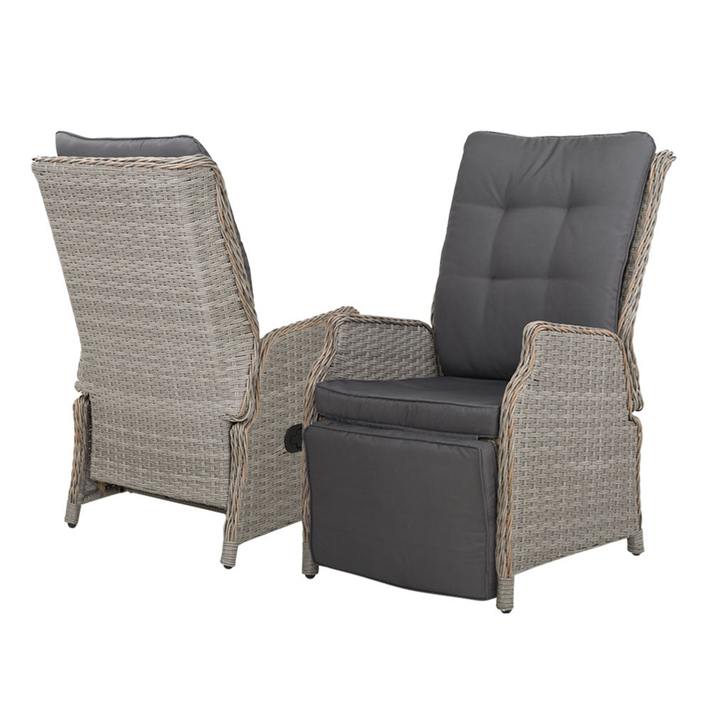 Gardeon 2PC Outdoor Recliner Chairs Wicker Adjustable Grey