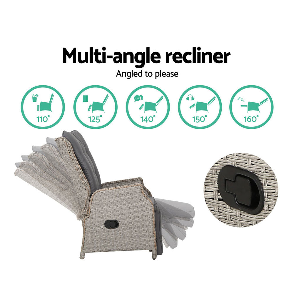 Gardeon 2PC Outdoor Recliner Chairs Wicker Adjustable Grey
