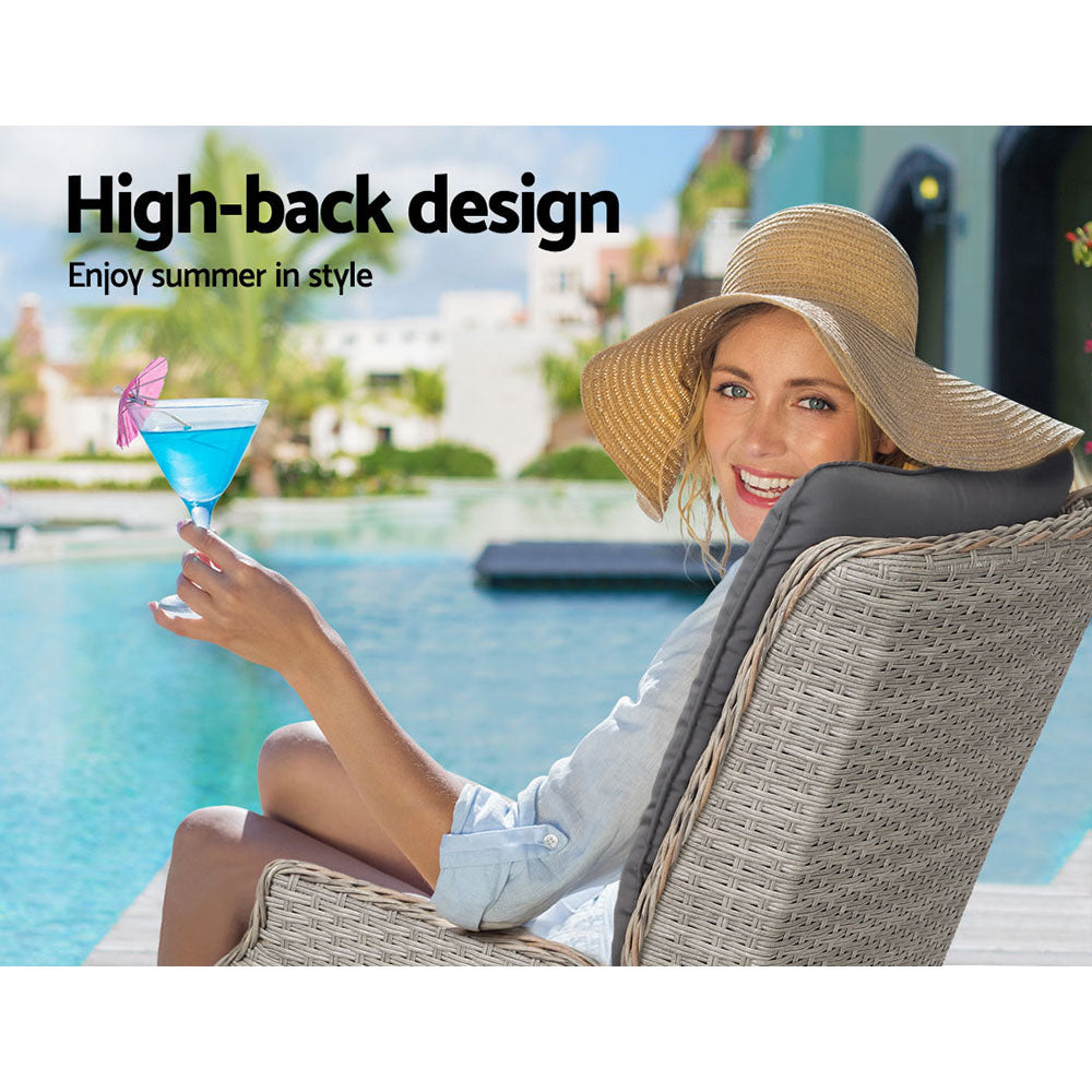 Gardeon 2PC Outdoor Recliner Chairs Wicker Adjustable Grey