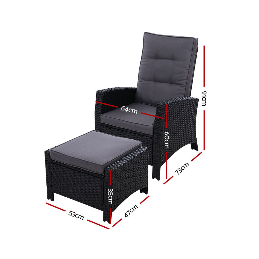 Gardeon Outdoor Recliner Chair Set 2PC Wicker Adjustable Black