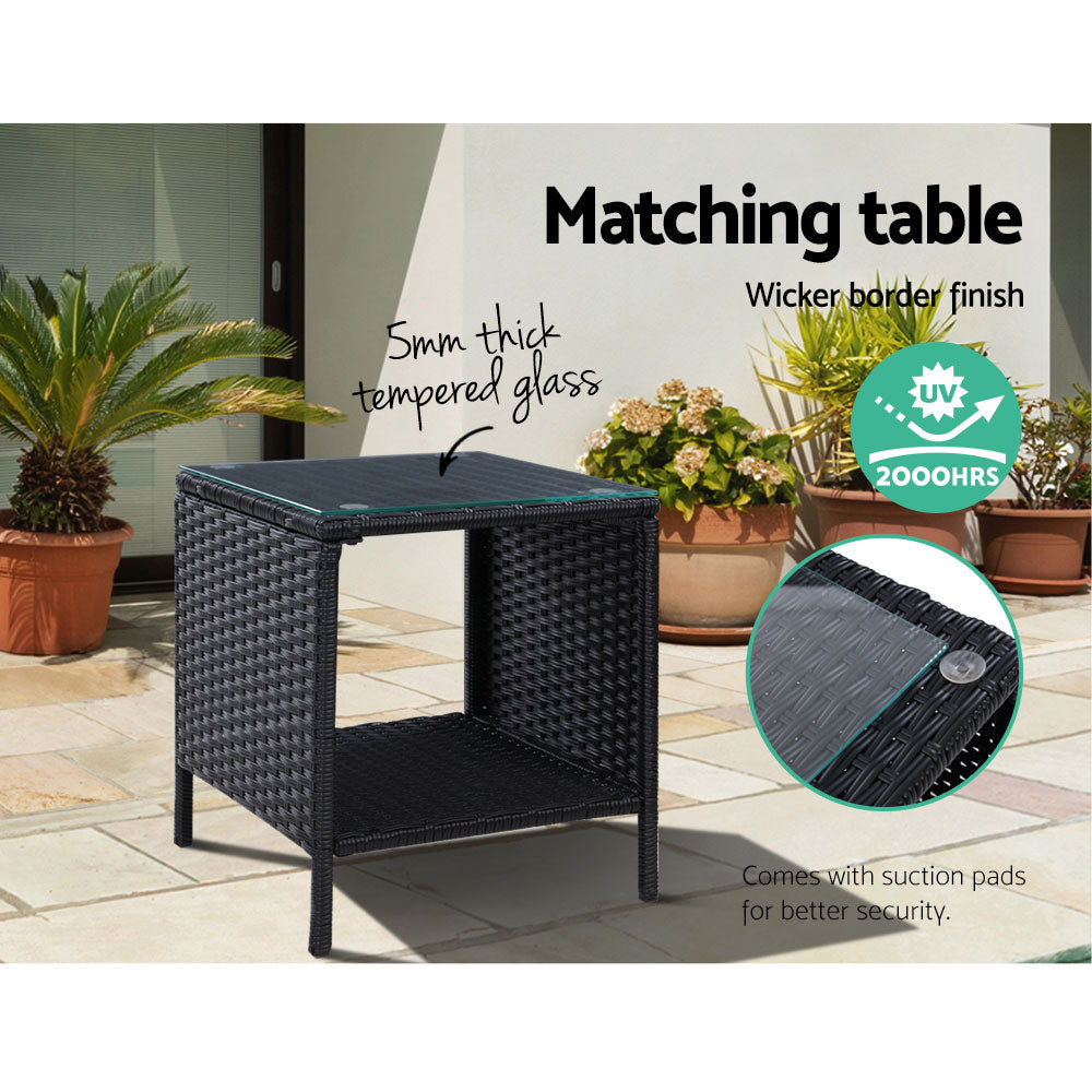 Gardeon 3PC Outdoor Recliner Set Wicker Adjustable Black