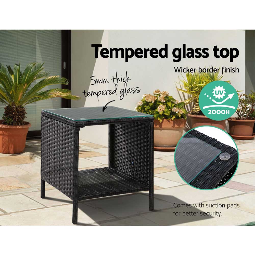 Gardeon Outdoor Coffee Side Table Wicker Rattan Black