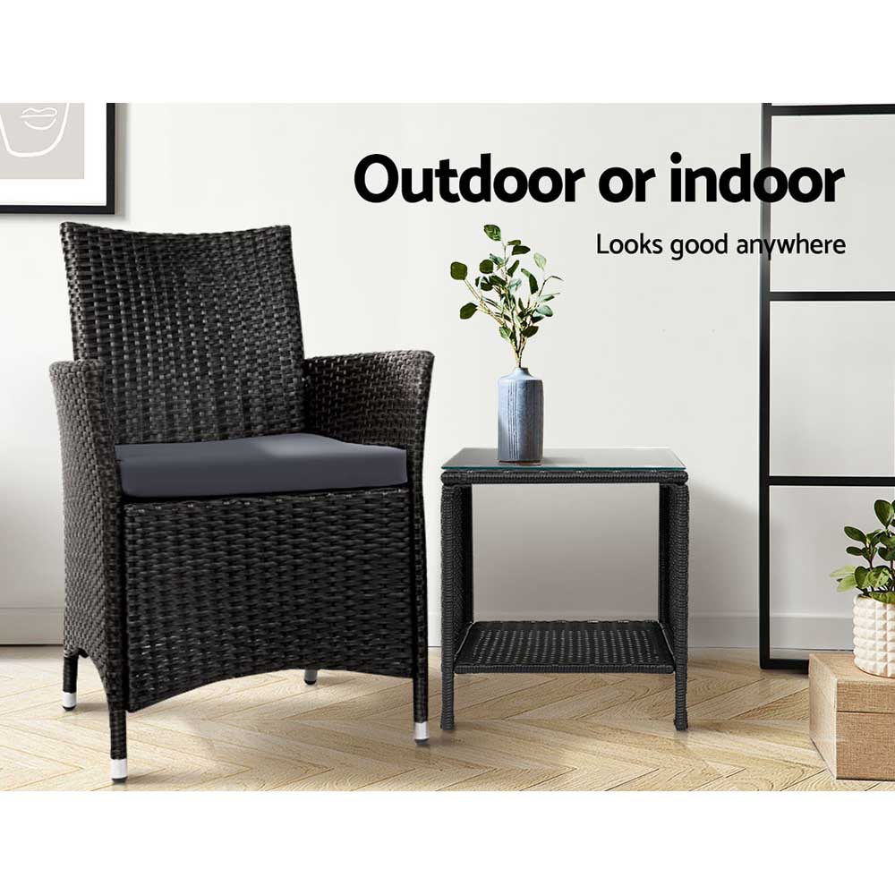 Gardeon Outdoor Coffee Side Table Wicker Rattan Black