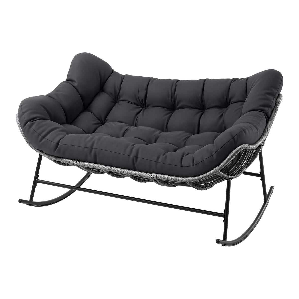 Gardeon Outdoor Rocking Loveseat Wicker 2 Seater Grey