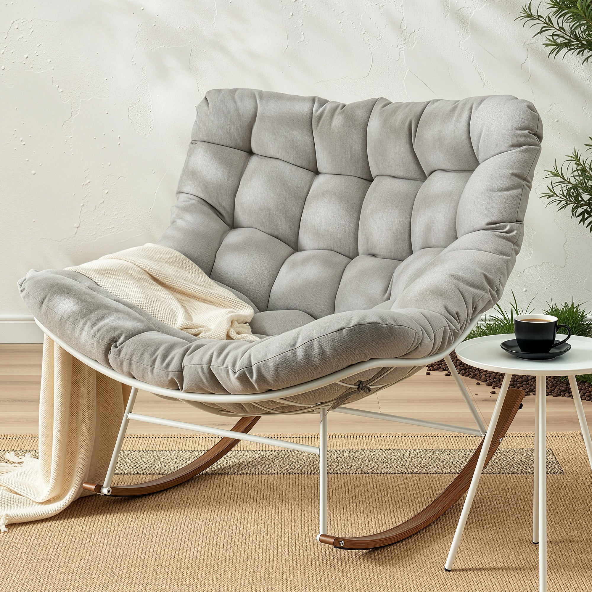 Gardeon Outdoor Rocking Chair Furniture Papasan Recliner Garden Patio Lounge Setting White