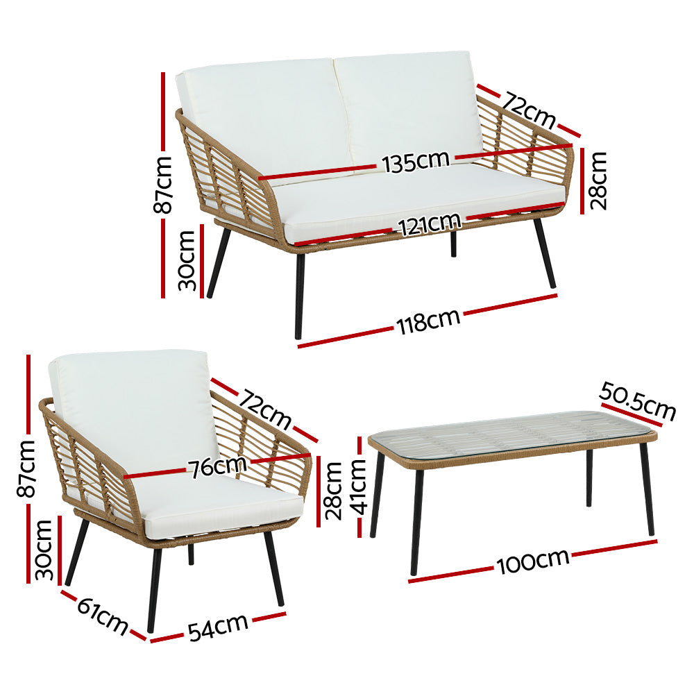 Gardeon 4-Piece Rattan Outdoor Sofa Set Natural Lounge Setting