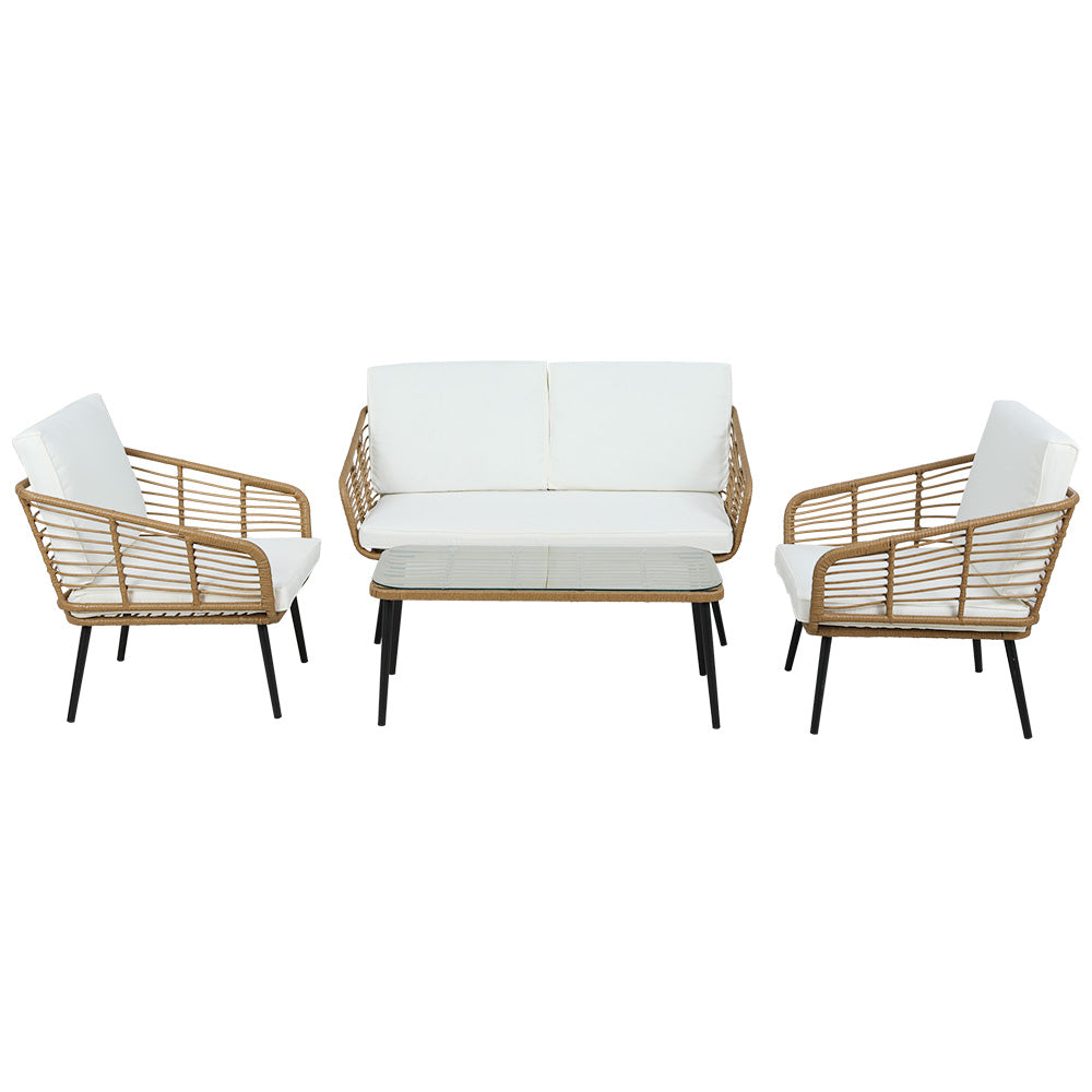 Gardeon 4-Piece Rattan Outdoor Sofa Set Natural Lounge Setting