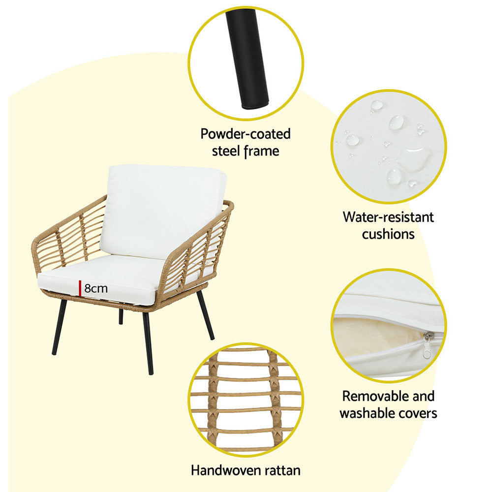 Gardeon 4-Piece Rattan Outdoor Sofa Set Natural Lounge Setting