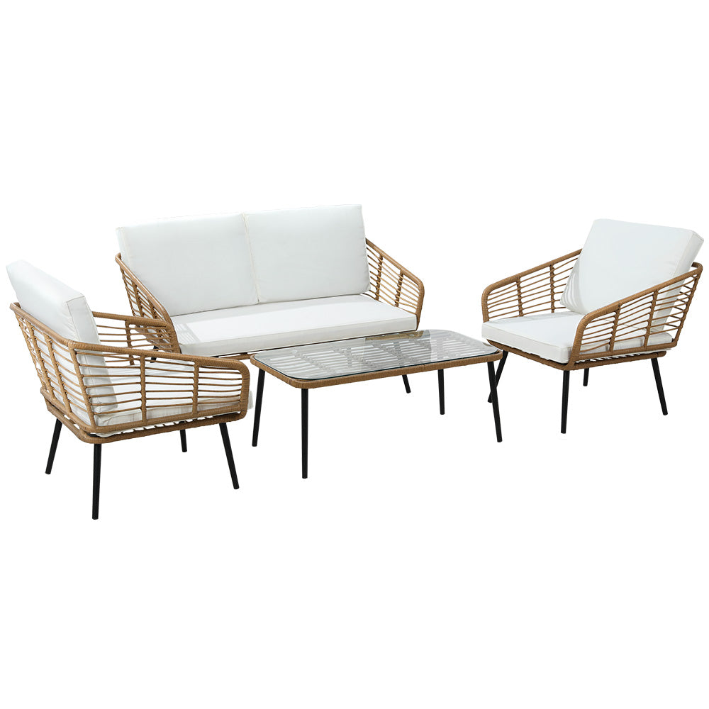 Gardeon 4-Piece Rattan Outdoor Sofa Set Natural Lounge Setting
