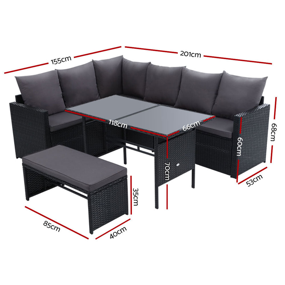 Gardeon 8-Seater Outdoor Dining Sofa Set Wicker Black