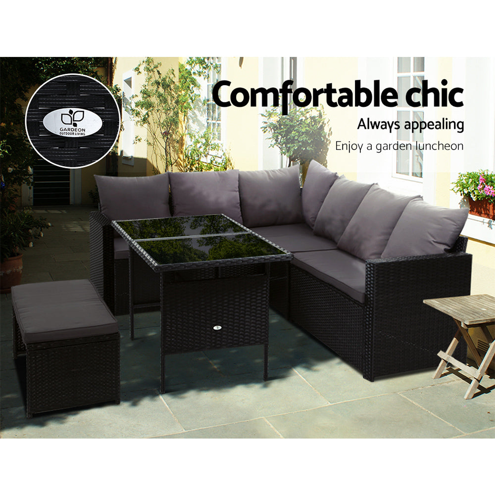 Gardeon 8-Seater Outdoor Dining Sofa Set Wicker Black