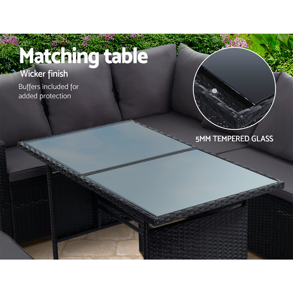 Gardeon 8-Seater Outdoor Dining Sofa Set Wicker Black