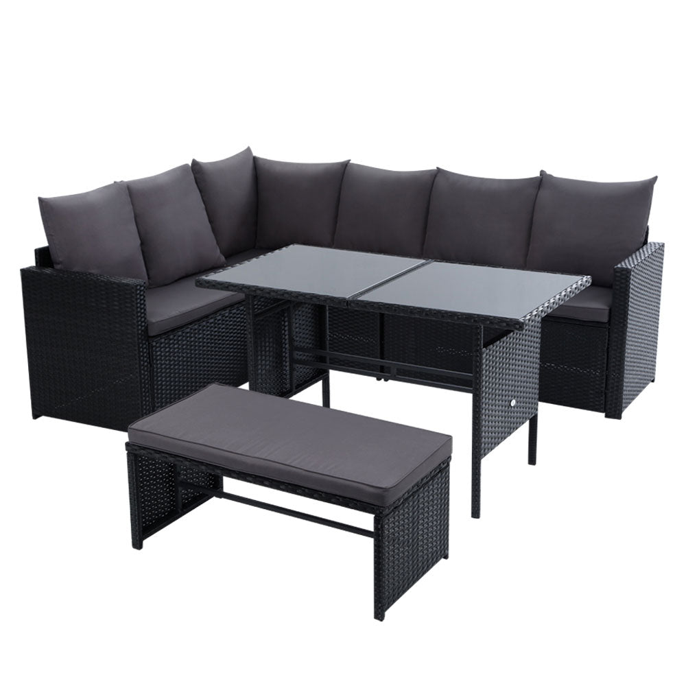 Gardeon 8-Seater Outdoor Dining Sofa Set Wicker Black