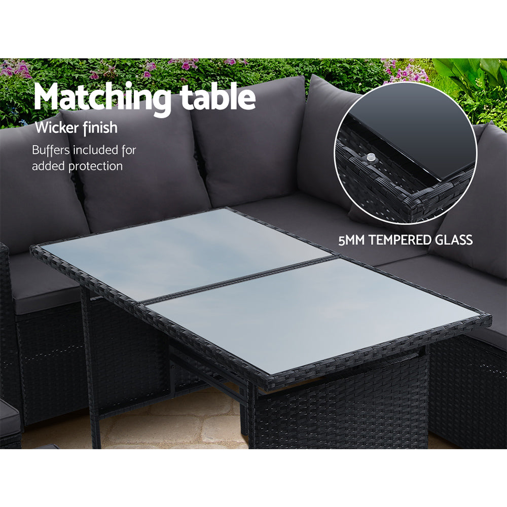 Gardeon 9-Seater Outdoor Dining Sofa Set Wicker Black