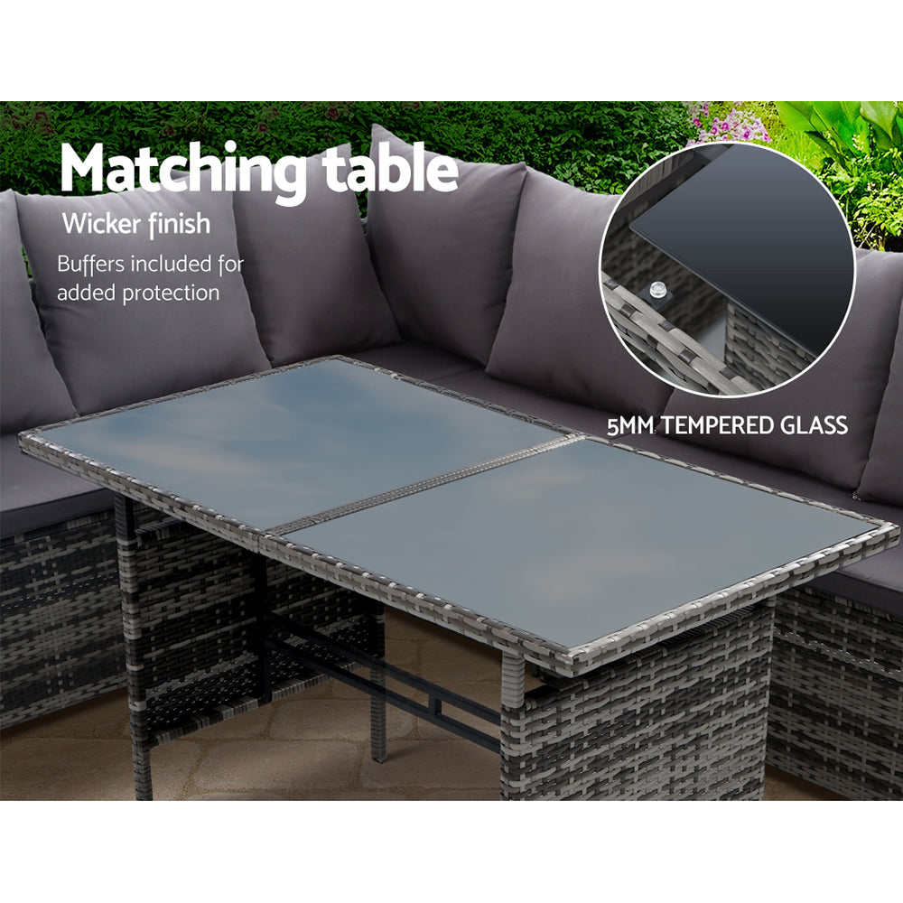 Gardeon 9-Seater Outdoor Dining Sofa Set Grey Wicker Cushions