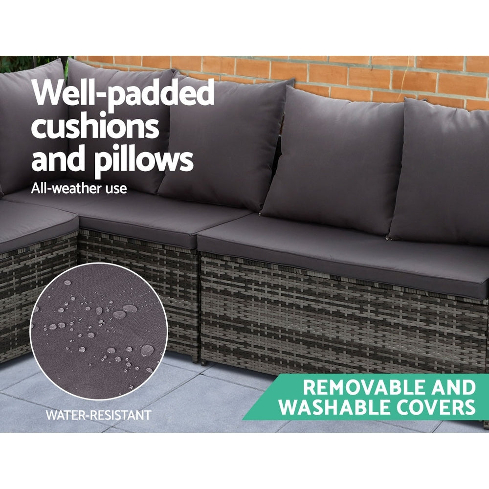 Gardeon 9-Seater Outdoor Dining Sofa Set Grey Wicker Cushions