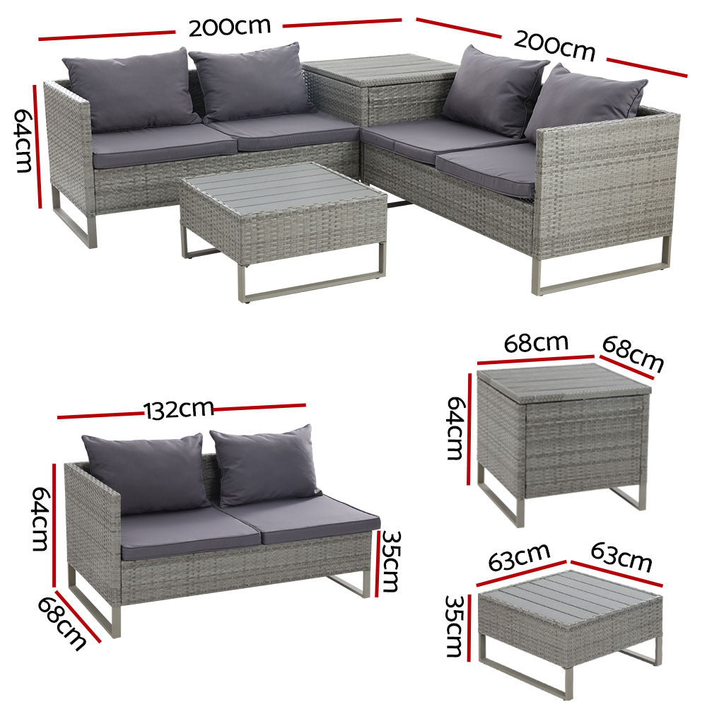 Gardeon 4-Seater Outdoor Lounge Set Wicker Grey