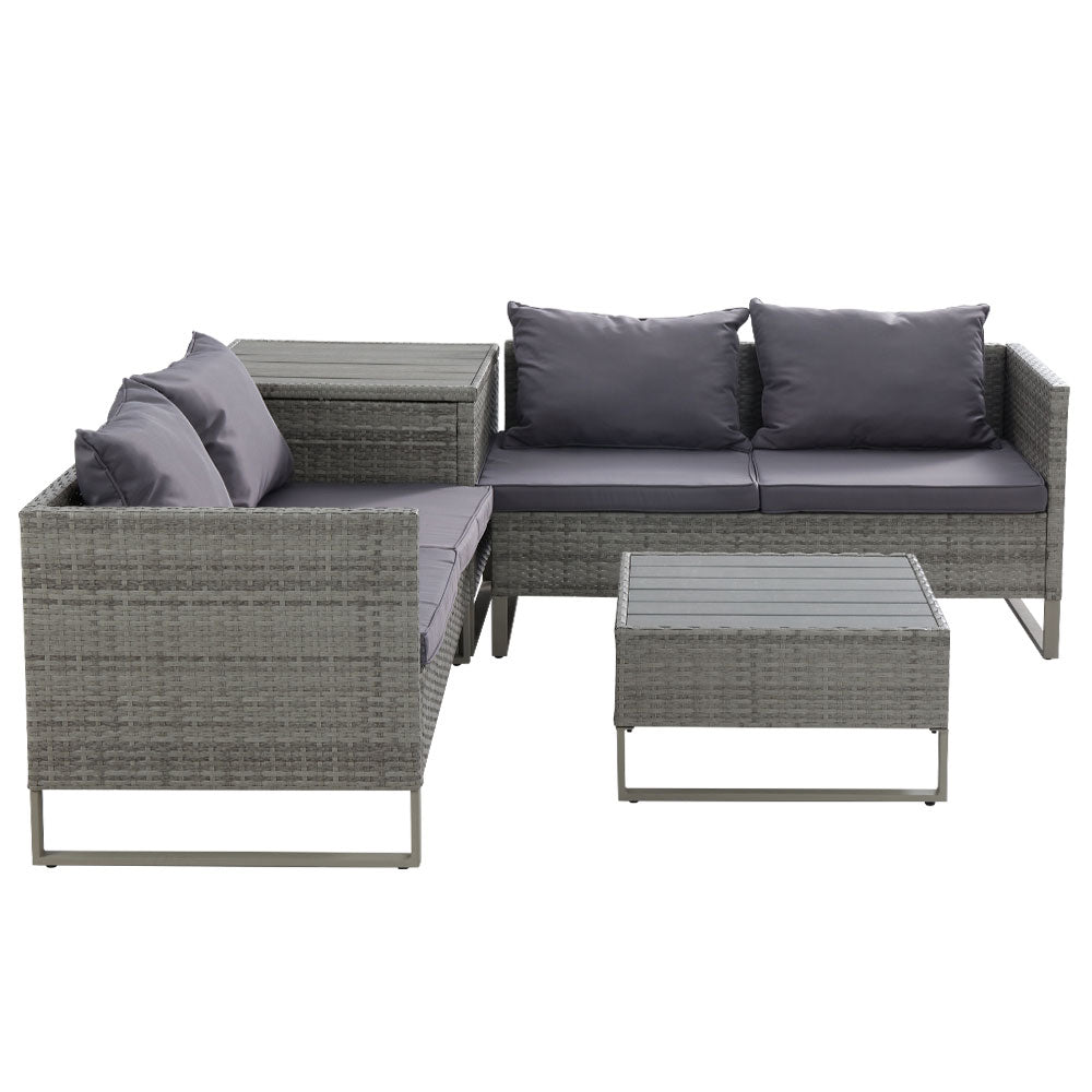 Gardeon 4-Seater Outdoor Lounge Set Wicker Grey