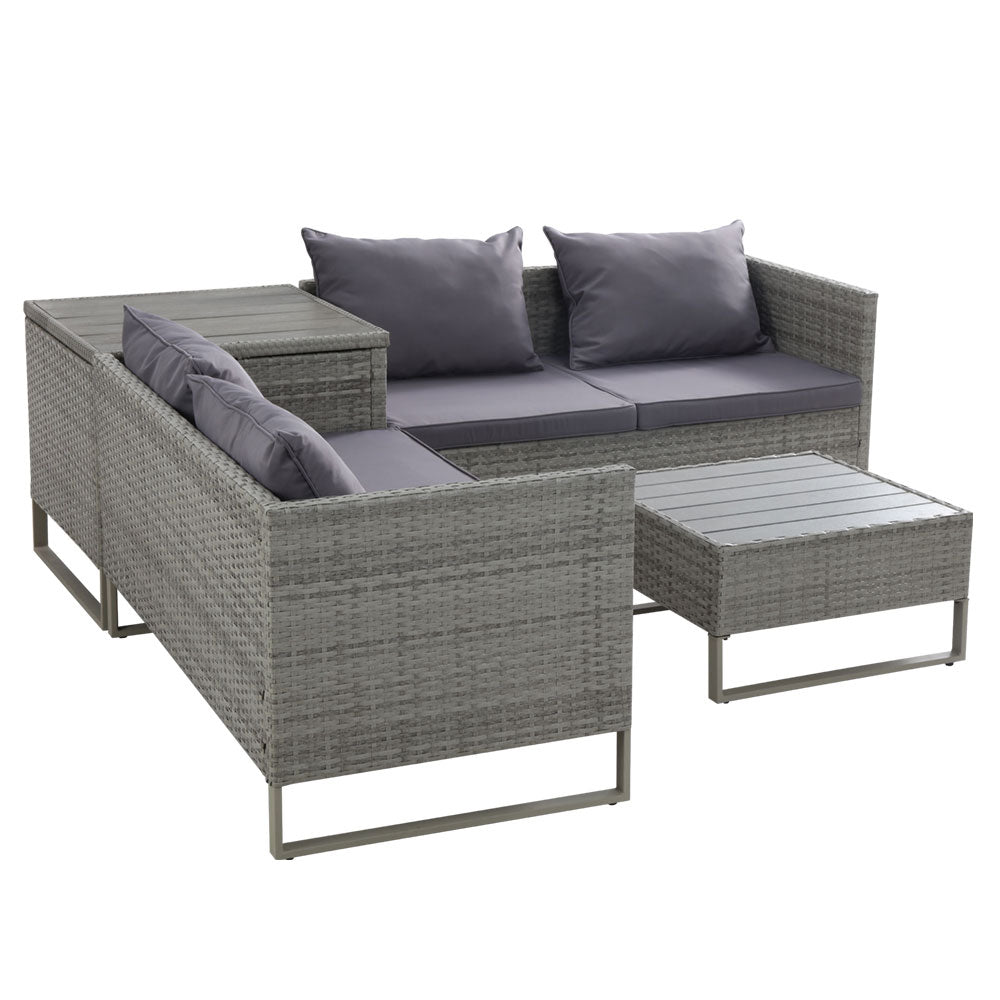 Gardeon 4-Seater Outdoor Lounge Set Wicker Grey
