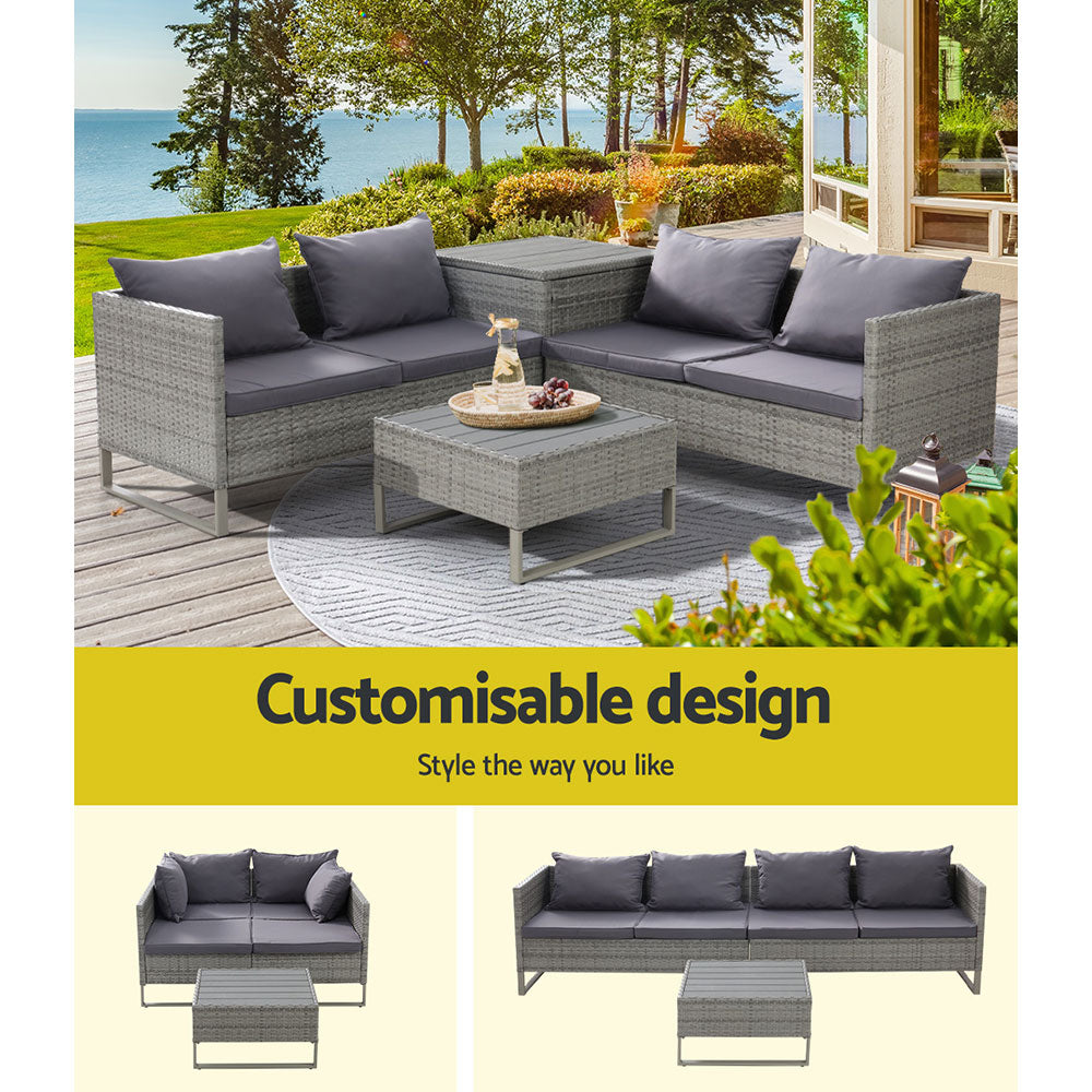 Gardeon 4-Seater Outdoor Lounge Set Wicker Grey