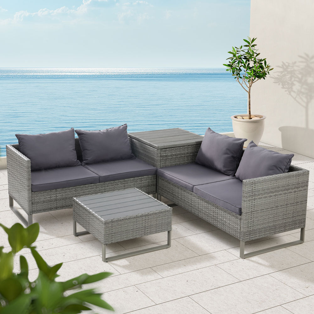 Gardeon 4-Seater Outdoor Lounge Set Wicker Grey