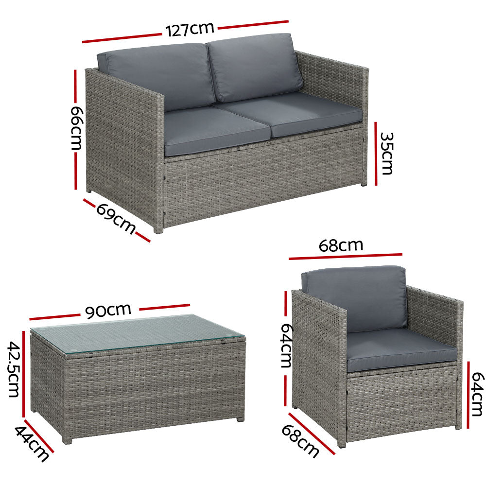 Gardeon 4-Seater Outdoor Sofa Set Wicker Lounge Grey