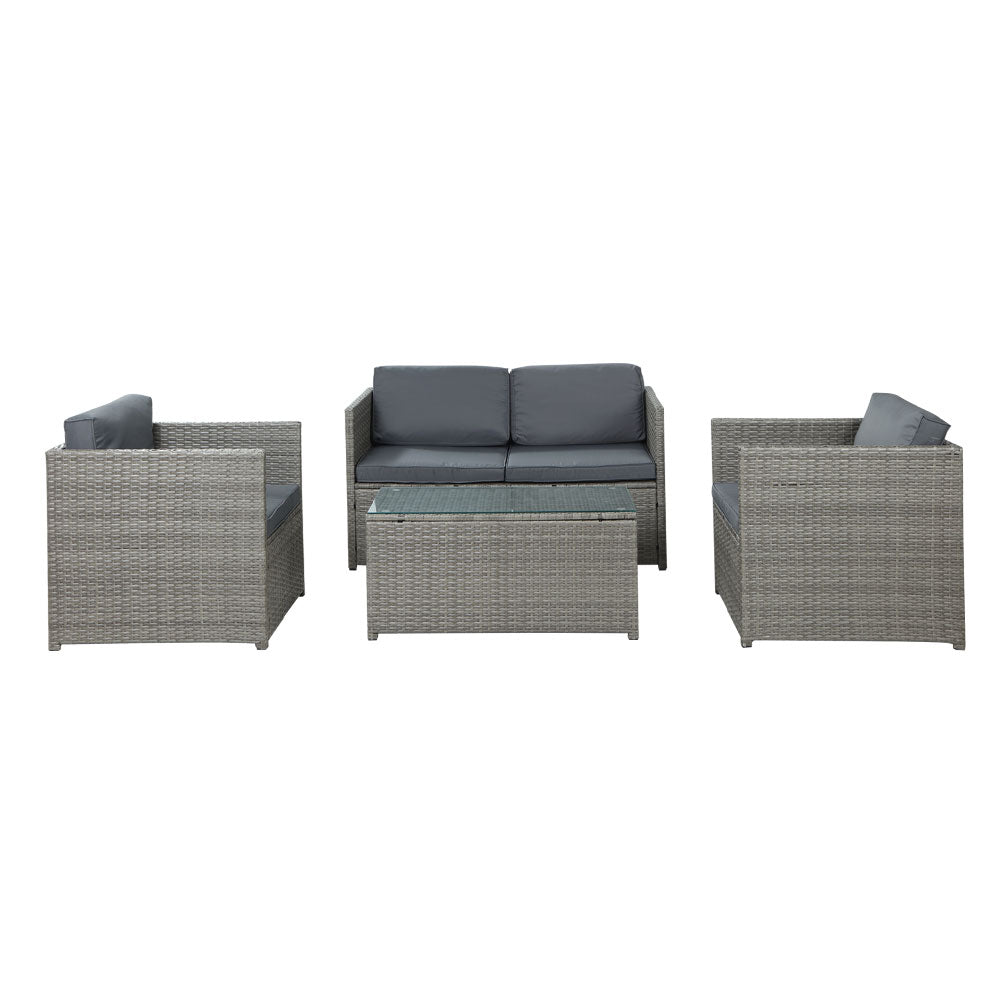 Gardeon 4-Seater Outdoor Sofa Set Wicker Lounge Grey