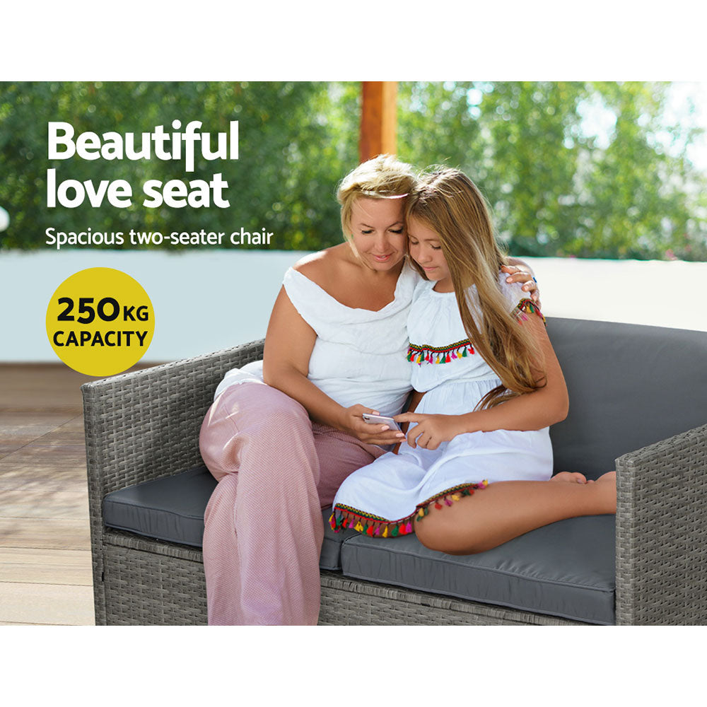 Gardeon 4-Seater Outdoor Sofa Set Wicker Lounge Grey
