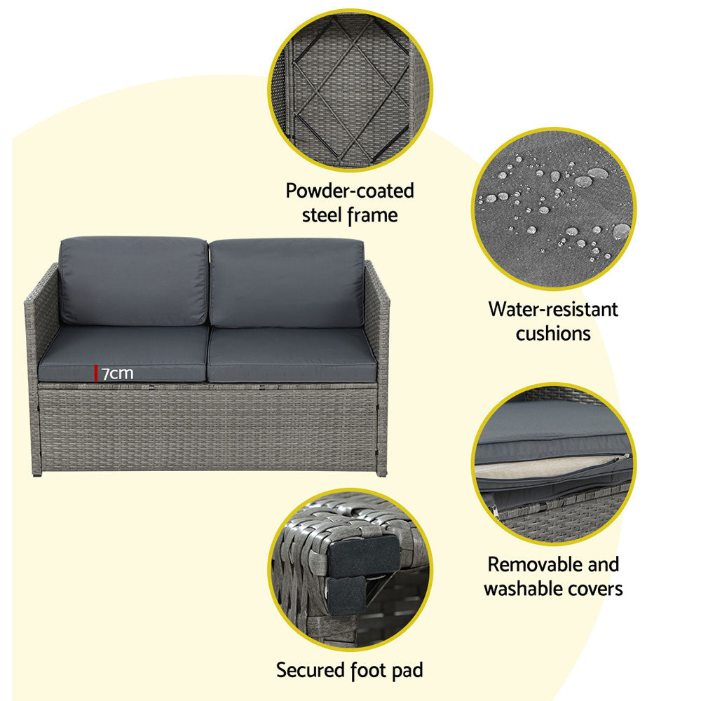 Gardeon 4-Seater Outdoor Sofa Set Wicker Lounge Grey
