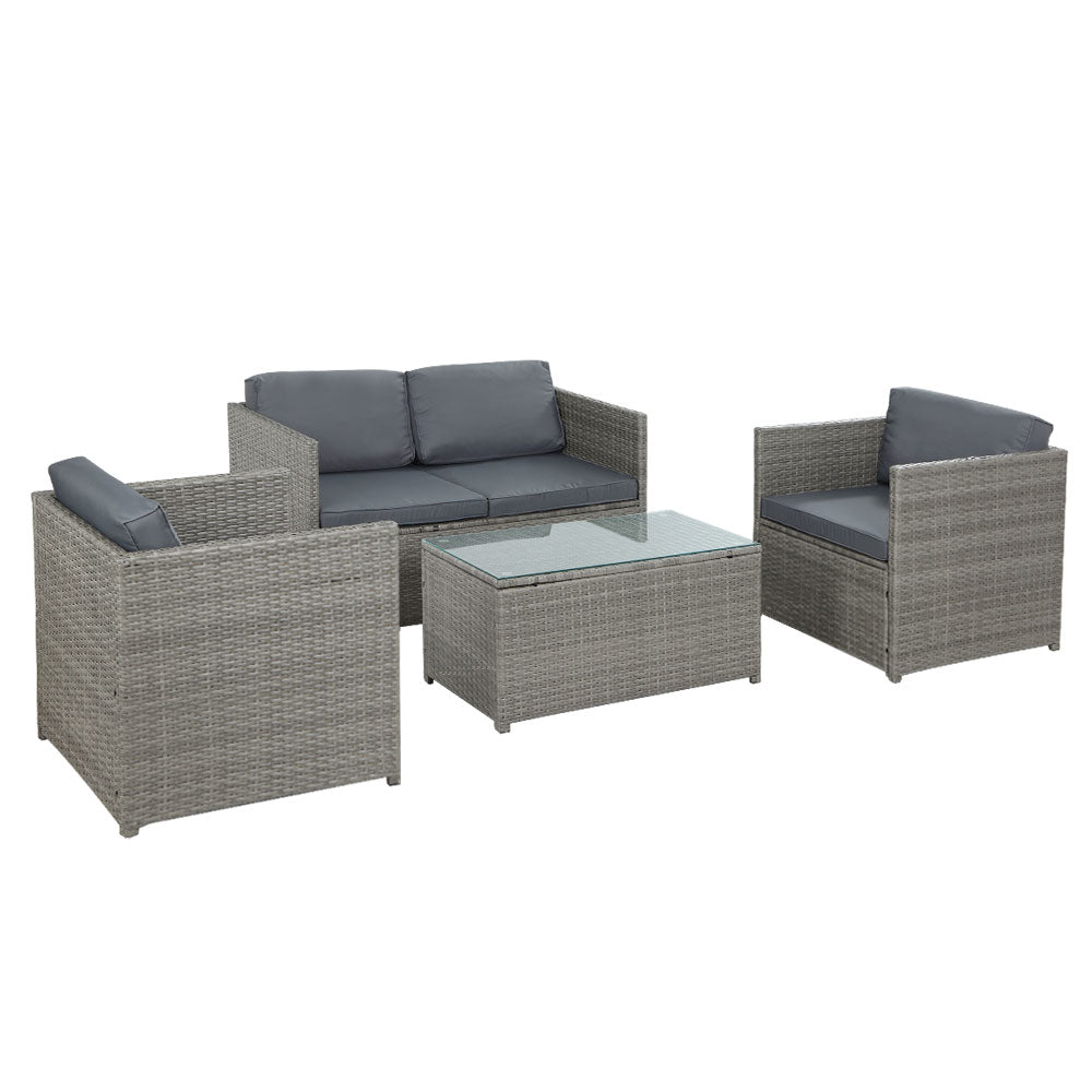 Gardeon 4-Seater Outdoor Sofa Set Wicker Lounge Grey