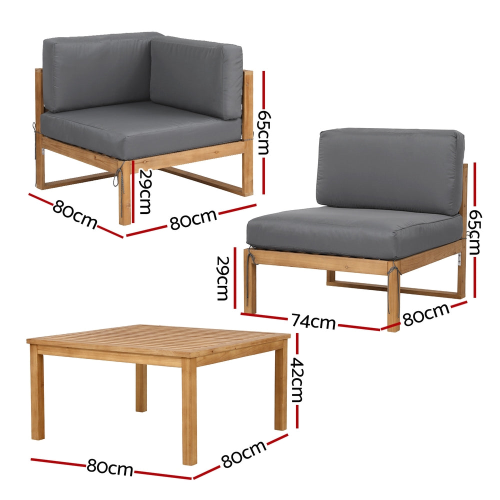Gardeon 4-Seater Wooden Outdoor Sofa Set Dark Grey Cushions