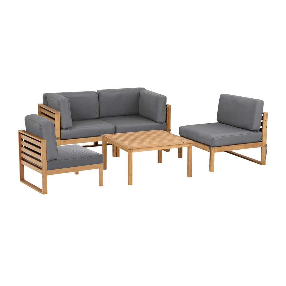 Gardeon 4-Seater Wooden Outdoor Sofa Set Dark Grey Cushions