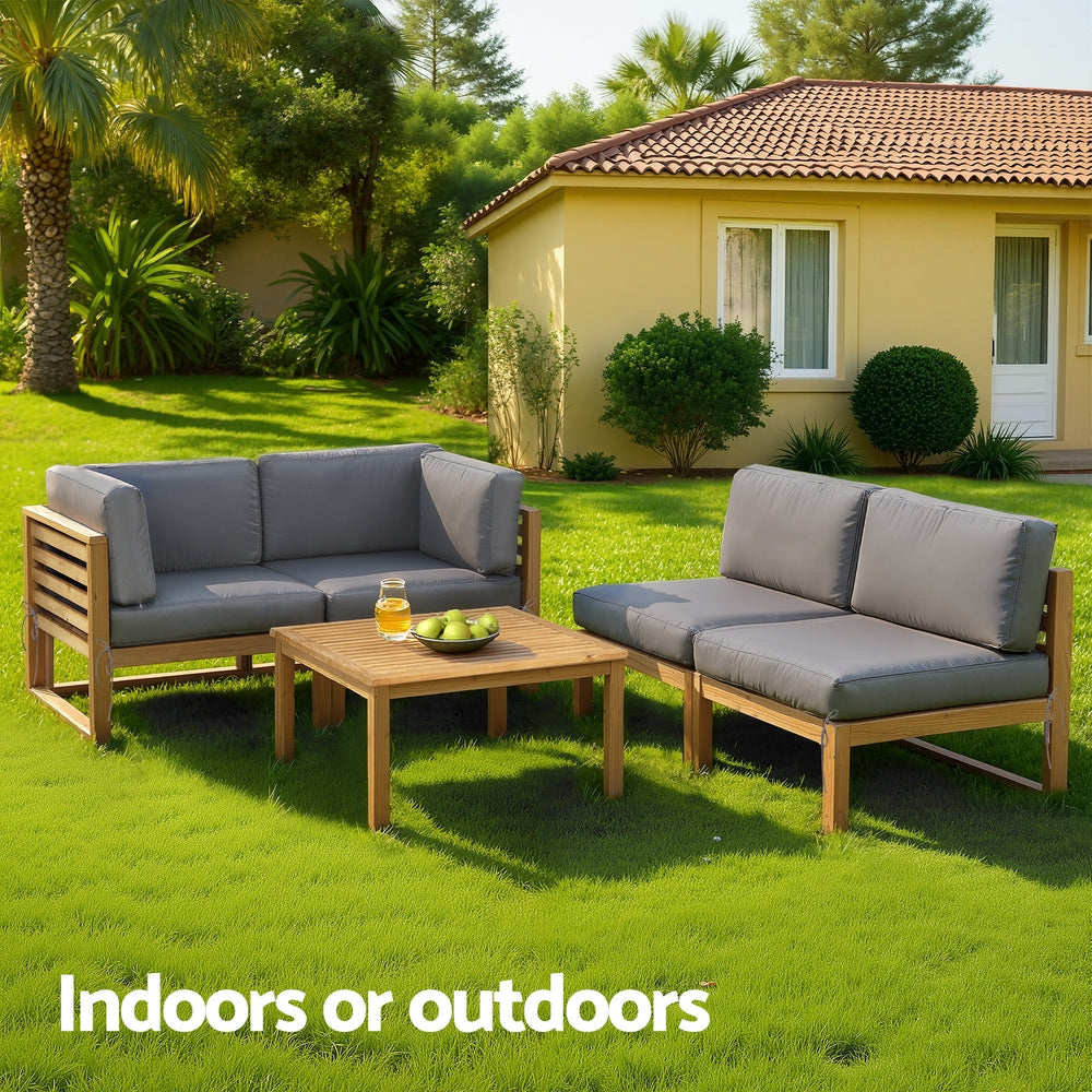Gardeon 4-Seater Wooden Outdoor Sofa Set Dark Grey Cushions