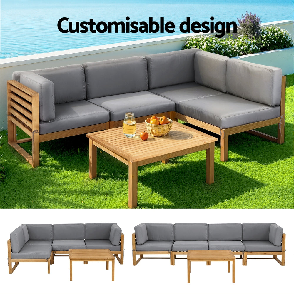 Gardeon 4-Seater Wooden Outdoor Sofa Set Dark Grey Cushions