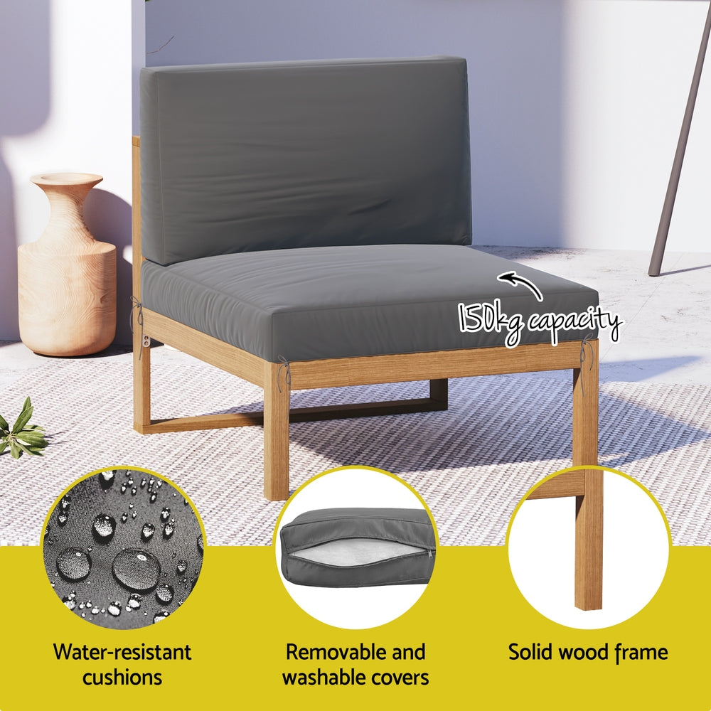 Gardeon 4-Seater Wooden Outdoor Sofa Set Dark Grey Cushions