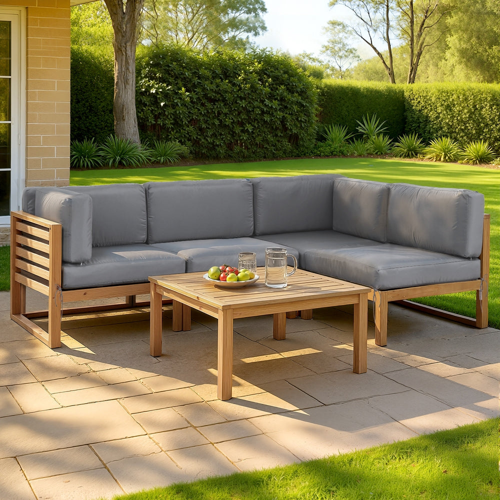 Gardeon 4-Seater Wooden Outdoor Sofa Set Dark Grey Cushions