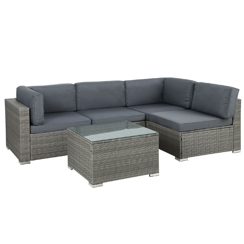 Gardeon 5-Piece Outdoor Wicker Sofa Set 4 Seater Grey