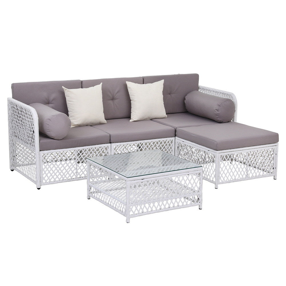 Gardeon 4-Seater Outdoor Sofa Set 5PC White Rattan Garden Furniture
