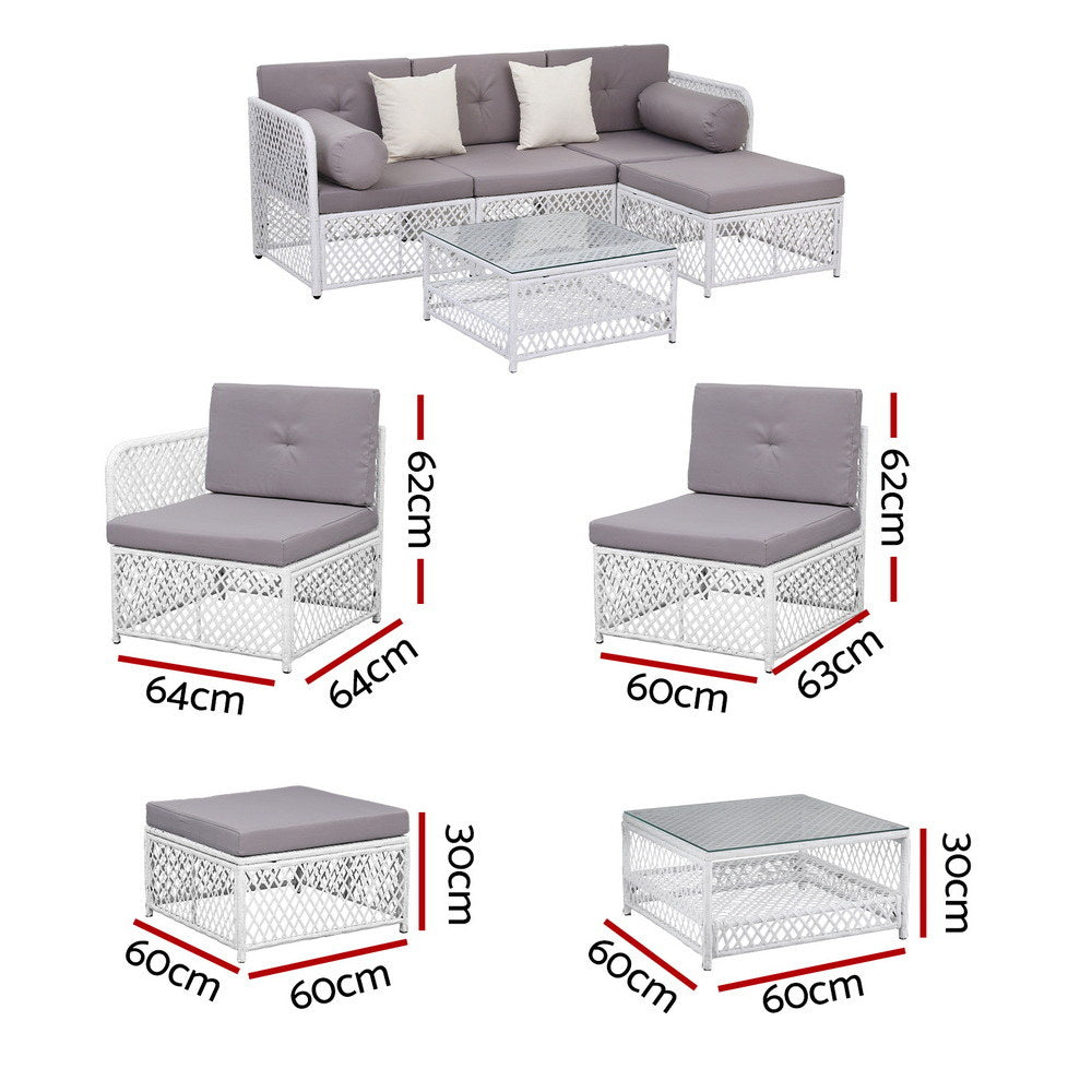 Gardeon 4-Seater Outdoor Sofa Set 5PC White Rattan Garden Furniture