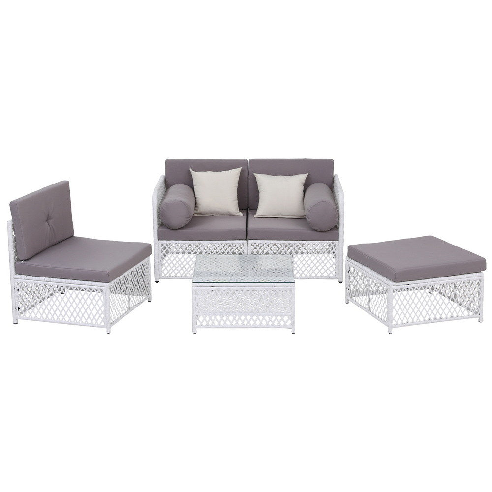 Gardeon 4-Seater Outdoor Sofa Set 5PC White Rattan Garden Furniture