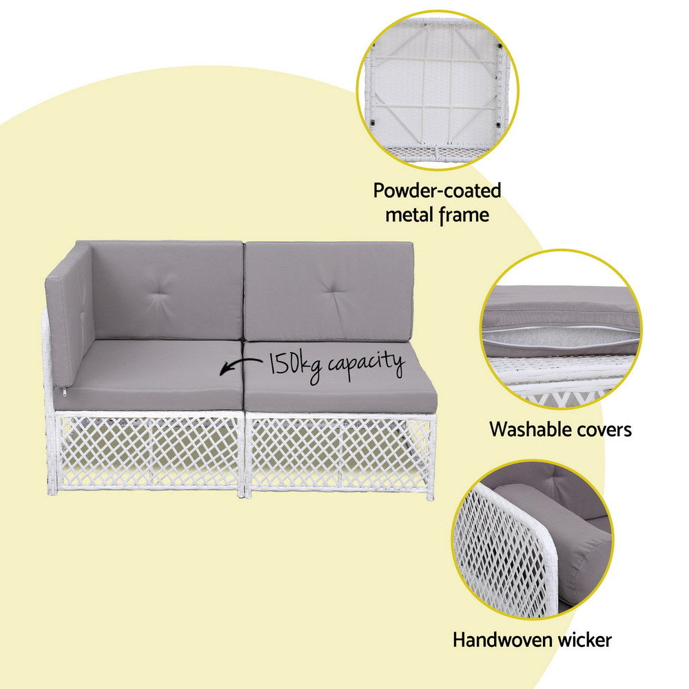 Gardeon 4-Seater Outdoor Sofa Set 5PC White Rattan Garden Furniture