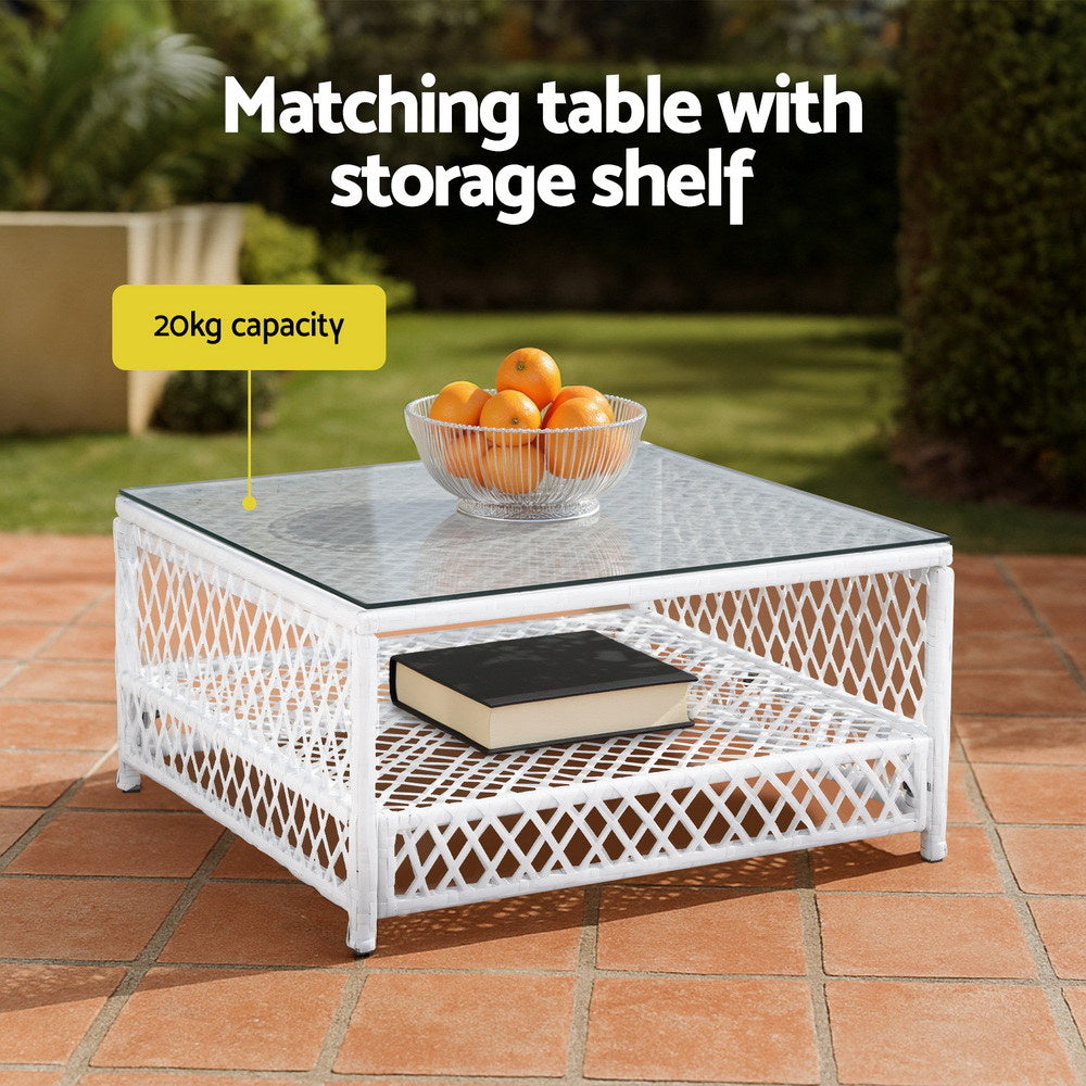 Gardeon 4-Seater Outdoor Sofa Set 5PC White Rattan Garden Furniture