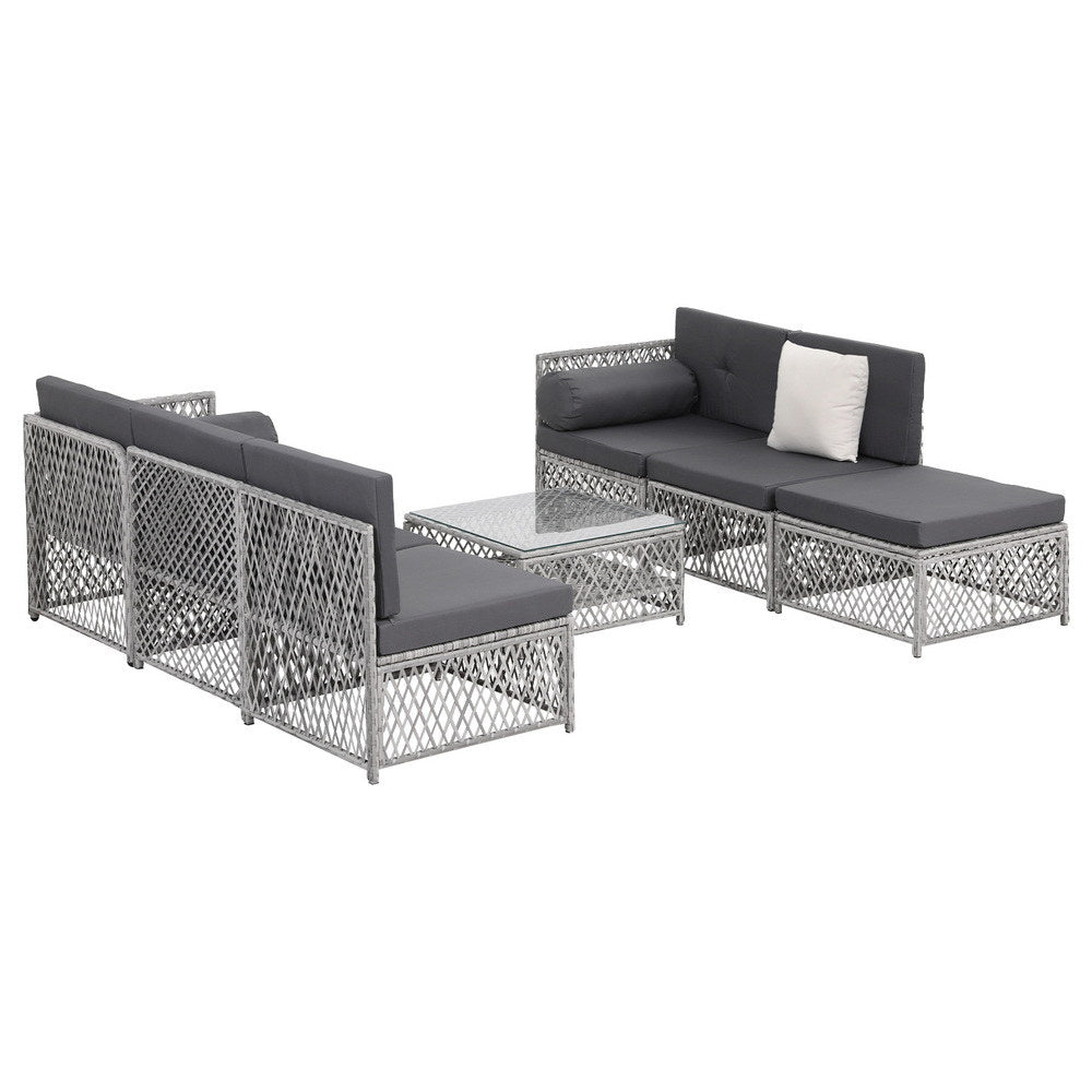 Gardeon 6-Seater Outdoor Sofa Set 7-Piece Rattan Patio Furniture Grey