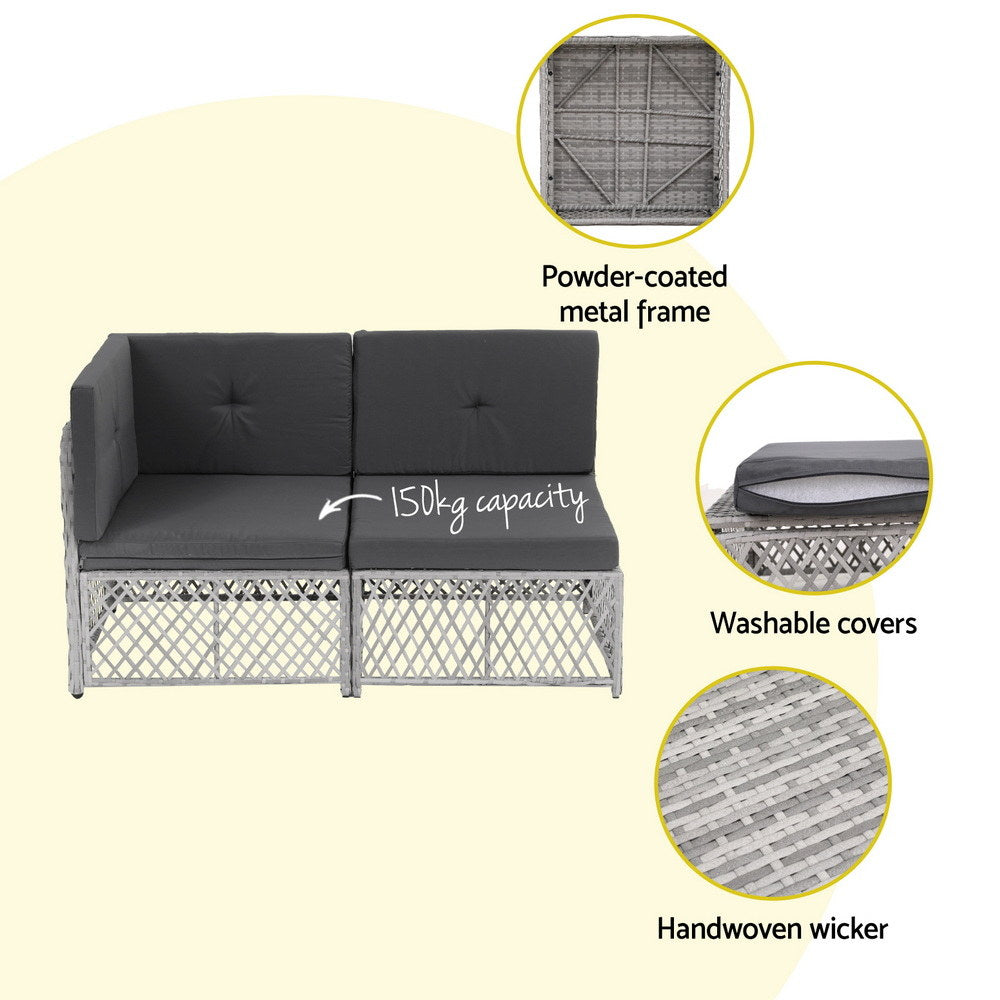 Gardeon 6-Seater Outdoor Sofa Set 7-Piece Rattan Patio Furniture Grey