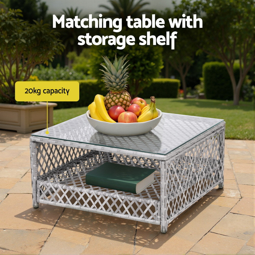 Gardeon 6-Seater Outdoor Sofa Set 7-Piece Rattan Patio Furniture Grey