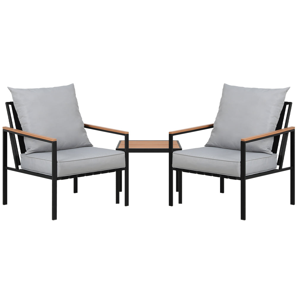 Gardeon 3PC Outdoor Lounge Setting Black Chairs Table Patio
