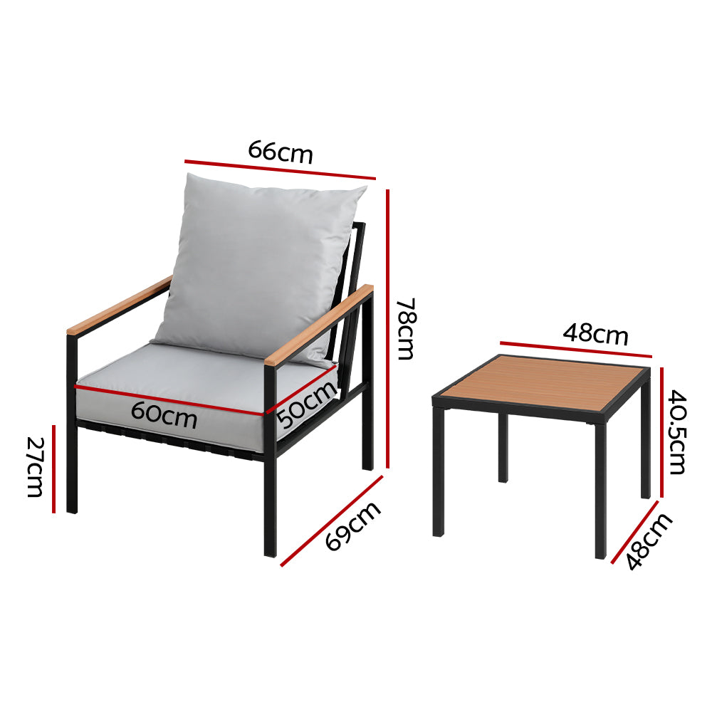Gardeon 3PC Outdoor Lounge Setting Black Chairs Table Patio
