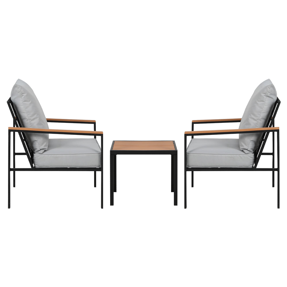 Gardeon 3PC Outdoor Lounge Setting Black Chairs Table Patio